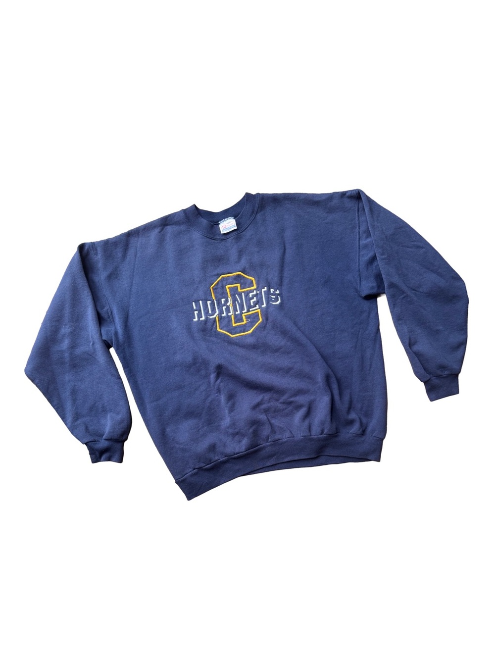 Vtg Hanes Navy Crewneck Sweatshirt with Yellow Lettering